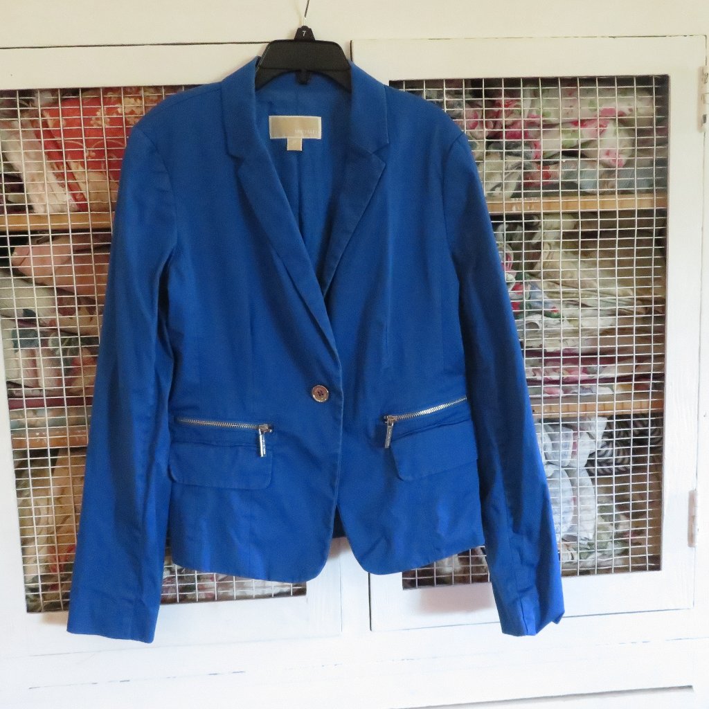 Amazing Bright Blue Michael Kors Blazer Jacket Coat Zipper Pockets 10